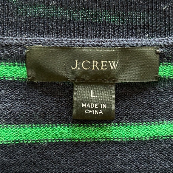 J. CREW Relaxed-fit Crewneck Sweater Navy Warm Clover Stripe L Merino Wool EUC - Picture 7 of 8